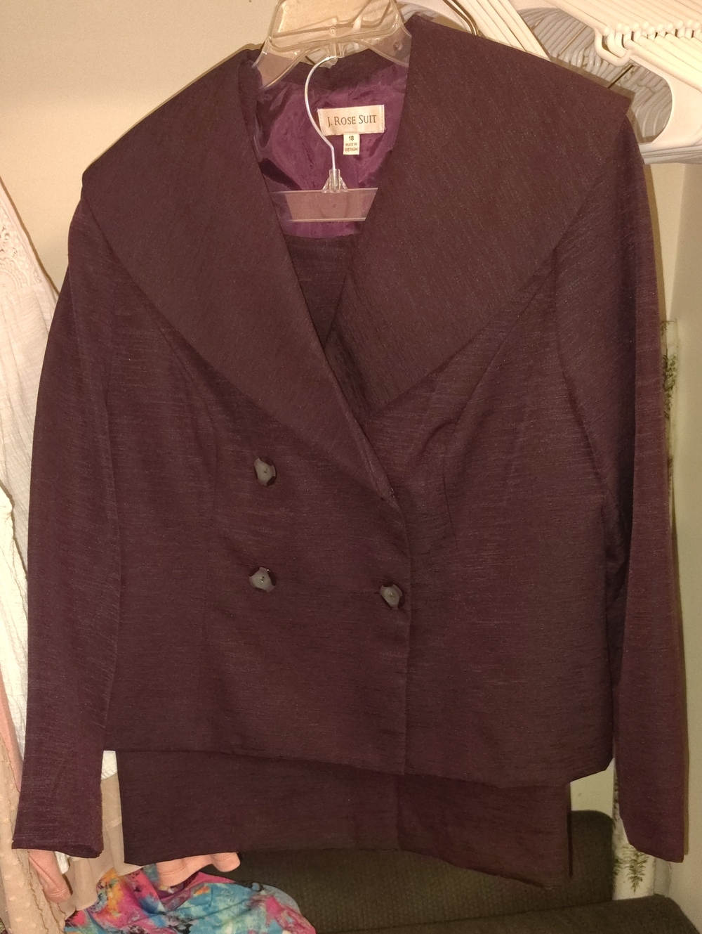 J Rose Women's Double-Breasted Plum Jacket And Skirt